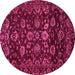 Round Machine Washable Oriental Pink Traditional Rug, wshabs502pnk