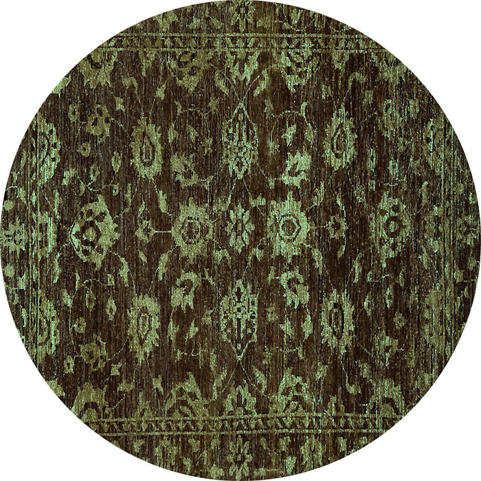 Round Machine Washable Oriental Turquoise Traditional Area Rugs, wshabs502turq