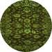 Round Machine Washable Oriental Green Traditional Area Rugs, wshabs502grn