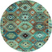 Round Machine Washable Oriental Light Blue Modern Rug, wshabs5030lblu