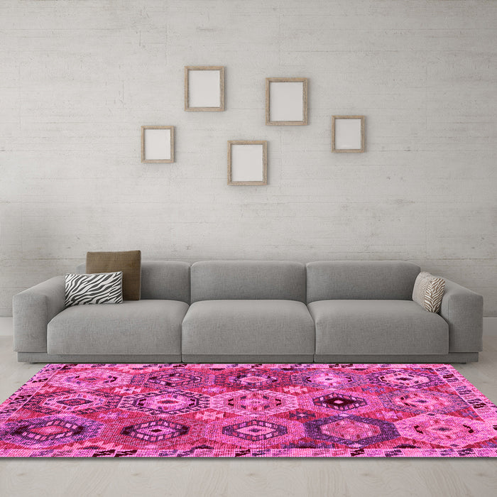 Machine Washable Oriental Pink Modern Rug in a Living Room, wshabs5030pnk
