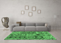 Machine Washable Oriental Emerald Green Modern Rug, wshabs5030emgrn