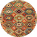 Round Machine Washable Abstract Gold Rug, wshabs5030