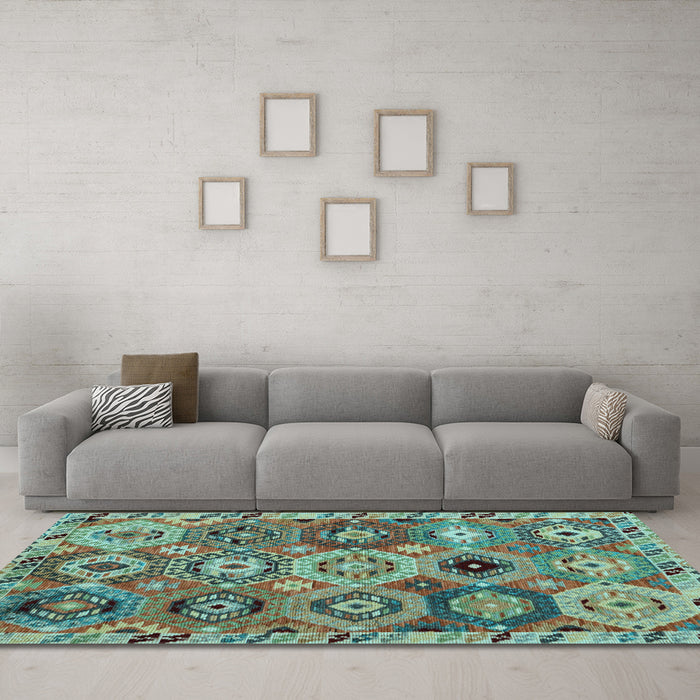 Machine Washable Oriental Light Blue Modern Rug in a Living Room, wshabs5030lblu