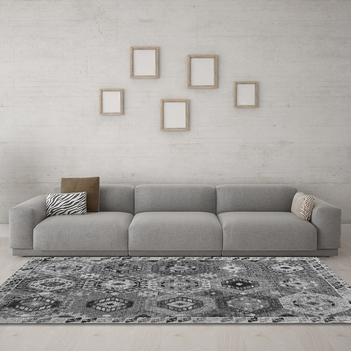 Machine Washable Oriental Gray Modern Rug in a Living Room,, wshabs5030gry