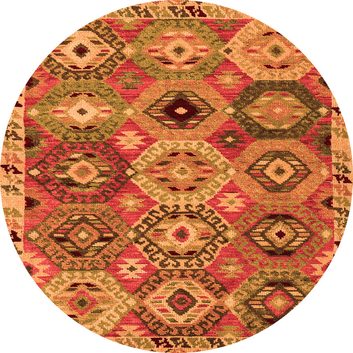 Round Machine Washable Oriental Orange Modern Area Rugs, wshabs5030org