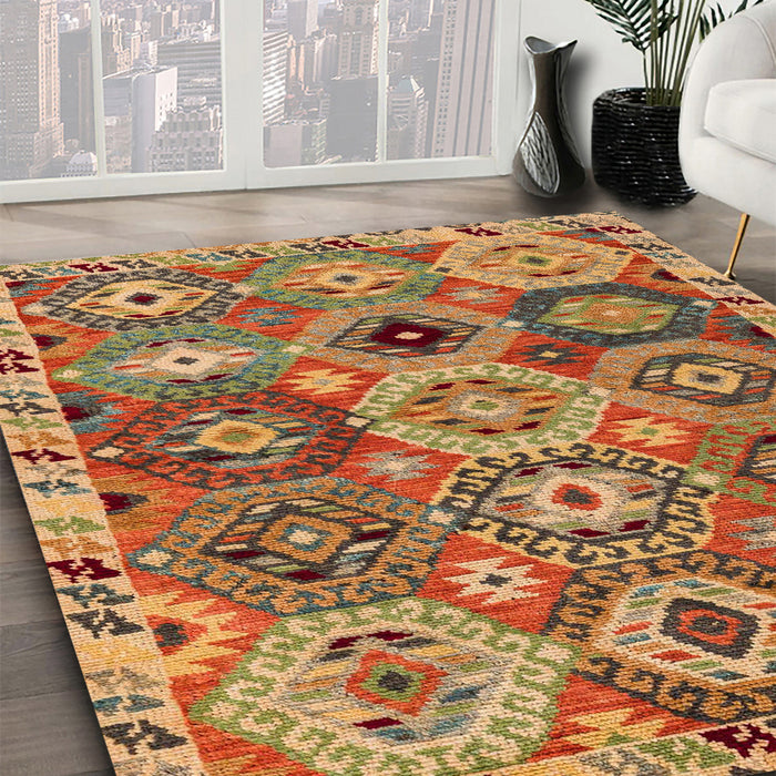 Machine Washable Abstract Gold Rug in a Family Room, wshabs5030