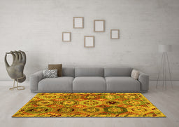 Machine Washable Oriental Yellow Modern Rug in a Living Room, wshabs5030yw