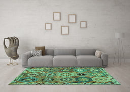 Machine Washable Oriental Turquoise Modern Area Rugs in a Living Room,, wshabs5030turq