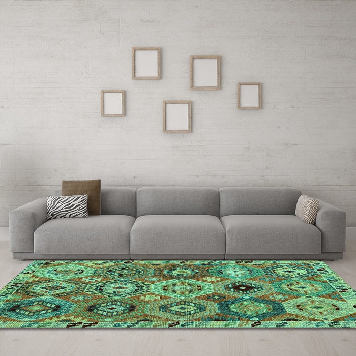 Machine Washable Oriental Turquoise Modern Area Rugs in a Living Room,, wshabs5030turq