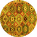 Round Machine Washable Oriental Yellow Modern Rug, wshabs5030yw