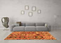 Machine Washable Oriental Orange Modern Rug, wshabs5030org