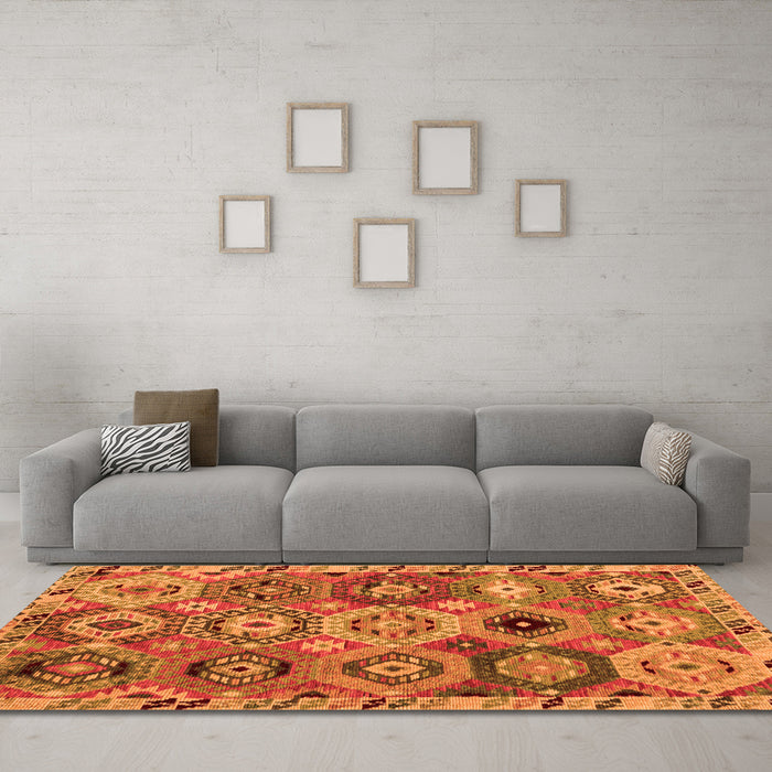 Machine Washable Oriental Orange Modern Area Rugs in a Living Room, wshabs5030org