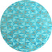 Round Machine Washable Oriental Light Blue Modern Rug, wshabs5031lblu