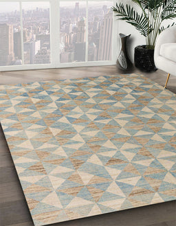 Abstract Tan Brown Oriental Rug in Family Room, abs5031