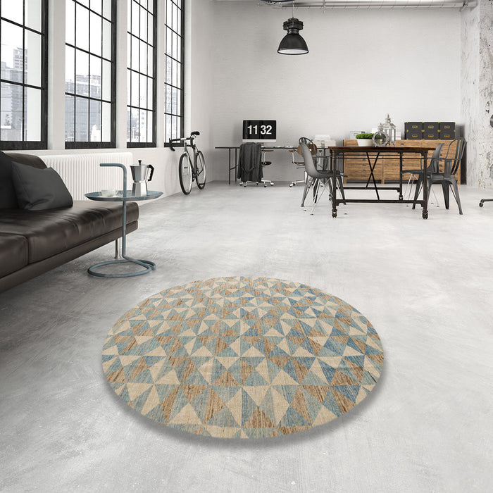 Round Machine Washable Abstract Tan Brown Rug in a Office, wshabs5031