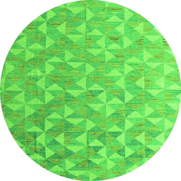 Round Machine Washable Oriental Green Modern Area Rugs, wshabs5031grn