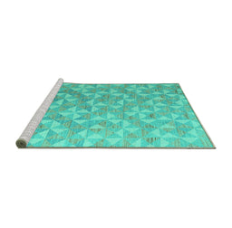 Sideview of Machine Washable Oriental Turquoise Modern Area Rugs, wshabs5031turq
