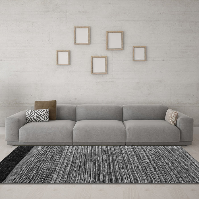 Machine Washable Oriental Gray Modern Rug in a Living Room,, wshabs5032gry