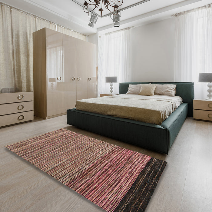 Abstract Red Brown Oriental Rug in a Bedroom, abs5033