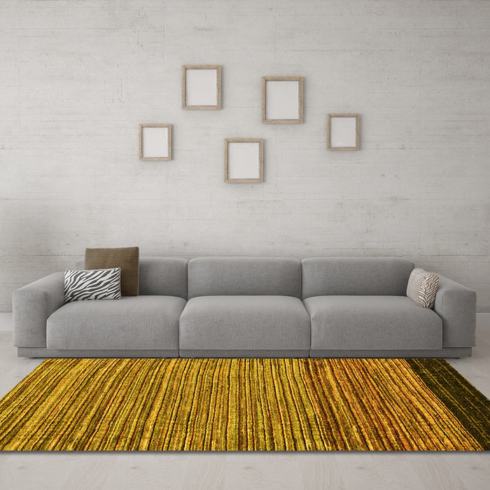 Machine Washable Oriental Yellow Modern Rug in a Living Room, wshabs5033yw