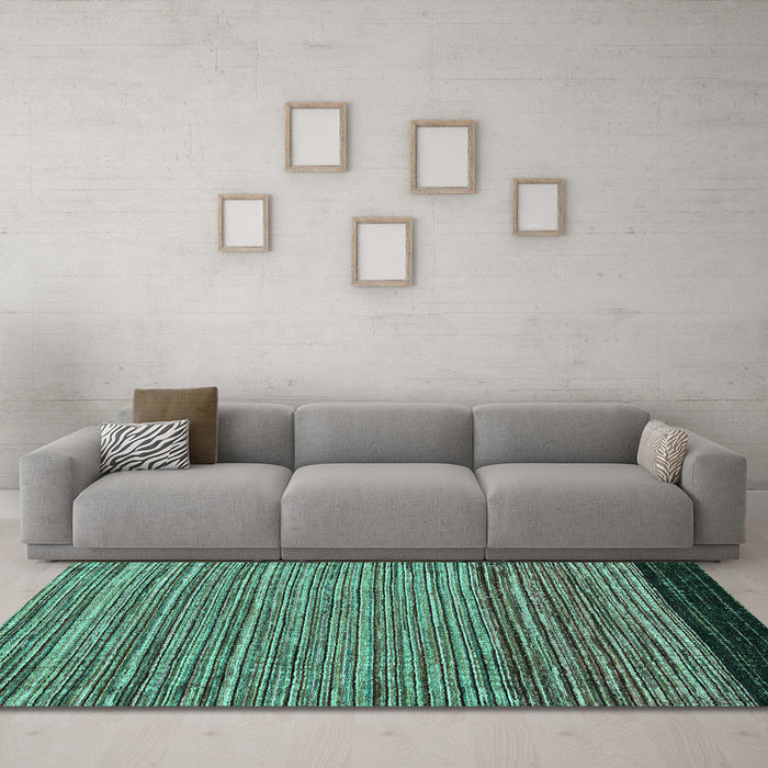 Machine Washable Oriental Turquoise Modern Area Rugs in a Living Room,, wshabs5033turq
