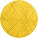 Round Machine Washable Oriental Yellow Modern Rug, wshabs5034yw