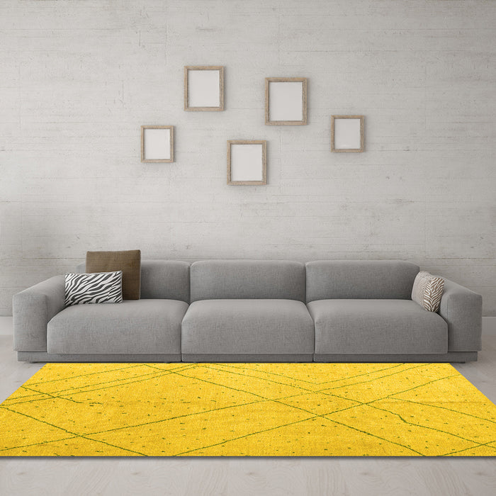 Machine Washable Oriental Yellow Modern Rug in a Living Room, wshabs5034yw
