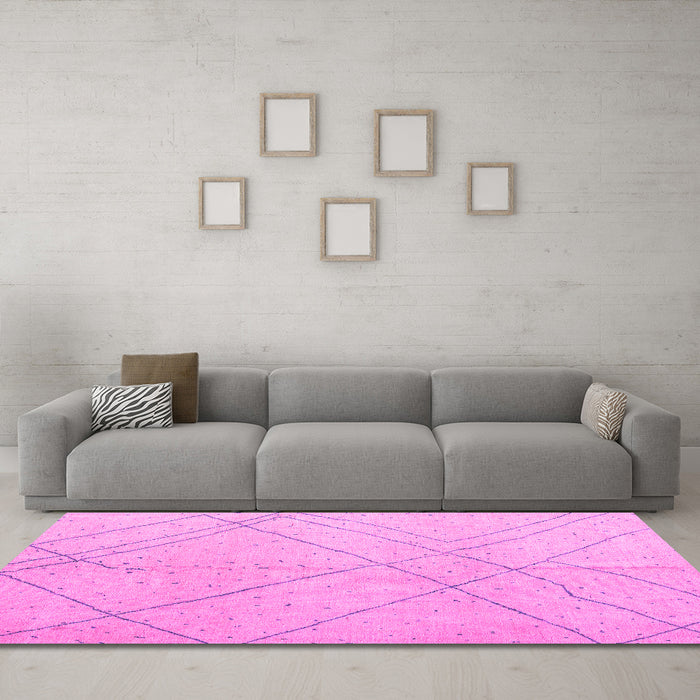Machine Washable Oriental Pink Modern Rug in a Living Room, wshabs5034pnk