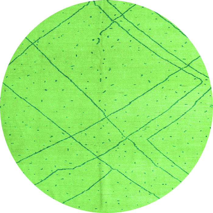 Round Machine Washable Oriental Green Modern Area Rugs, wshabs5034grn