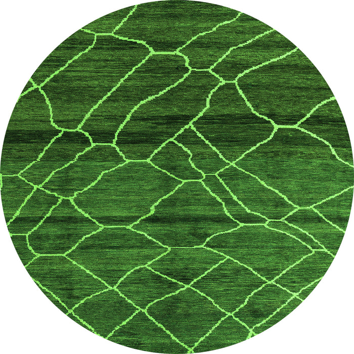 Round Machine Washable Oriental Green Modern Area Rugs, wshabs5035grn