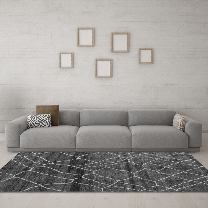 Machine Washable Oriental Gray Modern Rug in a Living Room,, wshabs5035gry