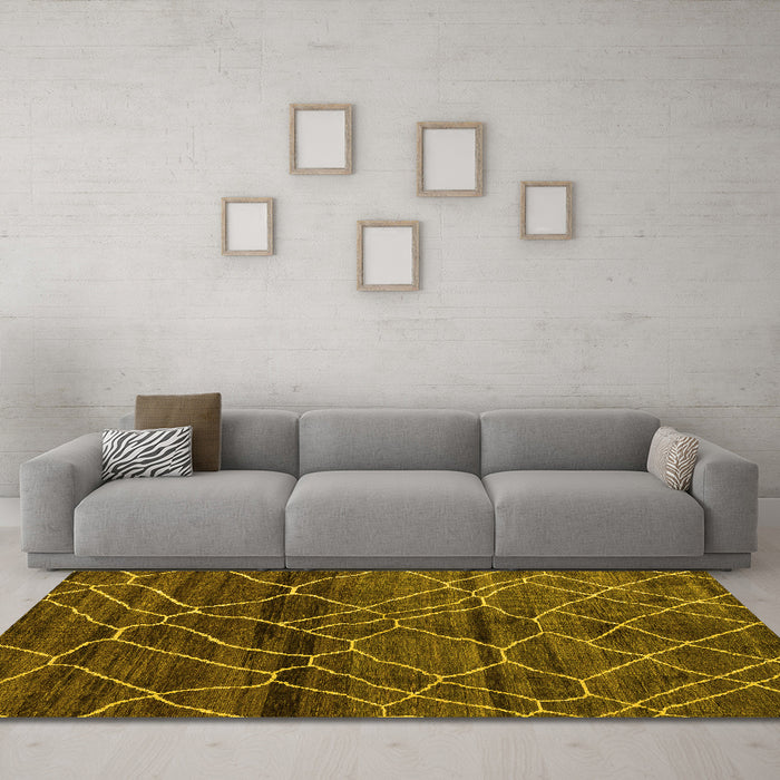Machine Washable Oriental Yellow Modern Rug in a Living Room, wshabs5035yw