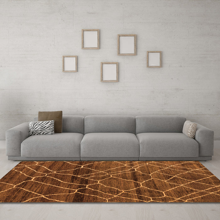 Machine Washable Oriental Orange Modern Area Rugs in a Living Room, wshabs5035org