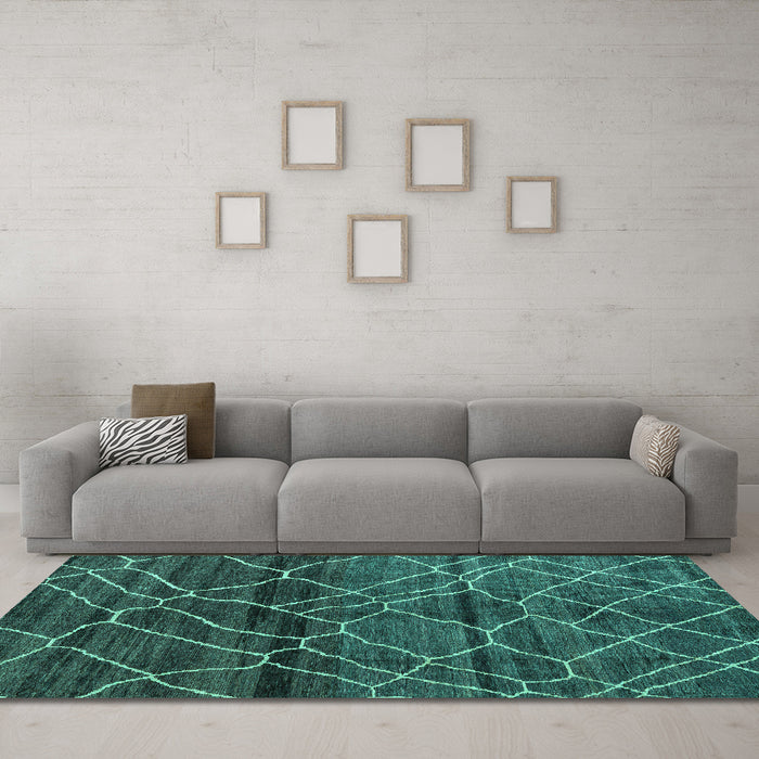 Machine Washable Oriental Turquoise Modern Area Rugs in a Living Room,, wshabs5035turq