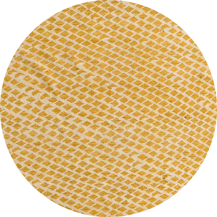 Round Abstract Chrome Gold Yellow Oriental Rug, abs5036