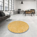 Round Machine Washable Abstract Chrome Gold Yellow Rug in a Office, wshabs5036