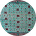 Round Abstract AquaMarine Green Oriental Rug, abs5037