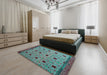 Abstract AquaMarine Green Oriental Rug in a Bedroom, abs5037