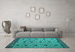 Machine Washable Oriental Turquoise Modern Area Rugs in a Living Room,, wshabs5037turq