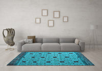 Machine Washable Oriental Light Blue Modern Rug, wshabs5037lblu