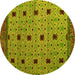 Round Machine Washable Oriental Yellow Modern Rug, wshabs5037yw