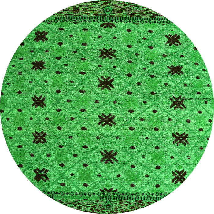 Round Machine Washable Oriental Green Modern Area Rugs, wshabs5037grn