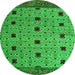 Round Machine Washable Oriental Green Modern Area Rugs, wshabs5037grn