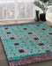 Abstract AquaMarine Green Oriental Rug in Family Room, abs5037