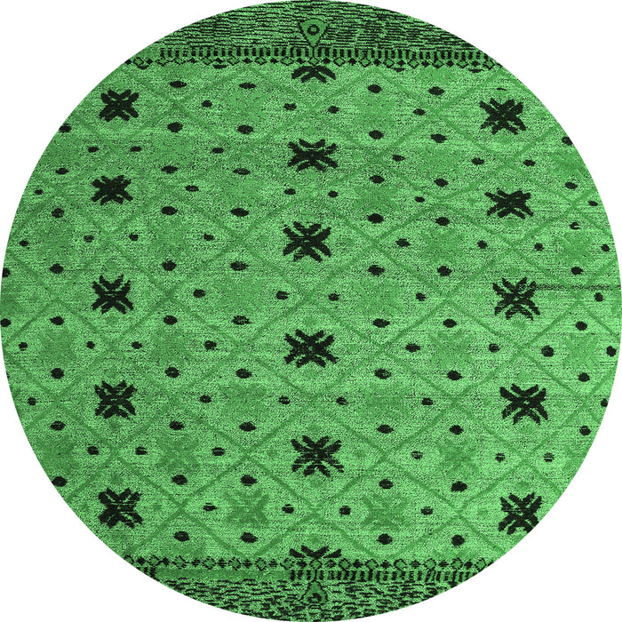 Round Machine Washable Oriental Emerald Green Modern Area Rugs, wshabs5037emgrn