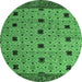 Round Machine Washable Oriental Emerald Green Modern Area Rugs, wshabs5037emgrn