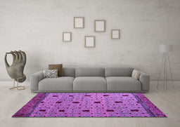 Machine Washable Oriental Pink Modern Rug in a Living Room, wshabs5037pnk
