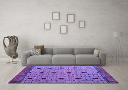 Machine Washable Oriental Purple Modern Area Rugs in a Living Room, wshabs5037pur