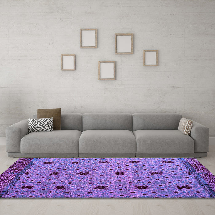 Machine Washable Oriental Purple Modern Area Rugs in a Living Room, wshabs5037pur